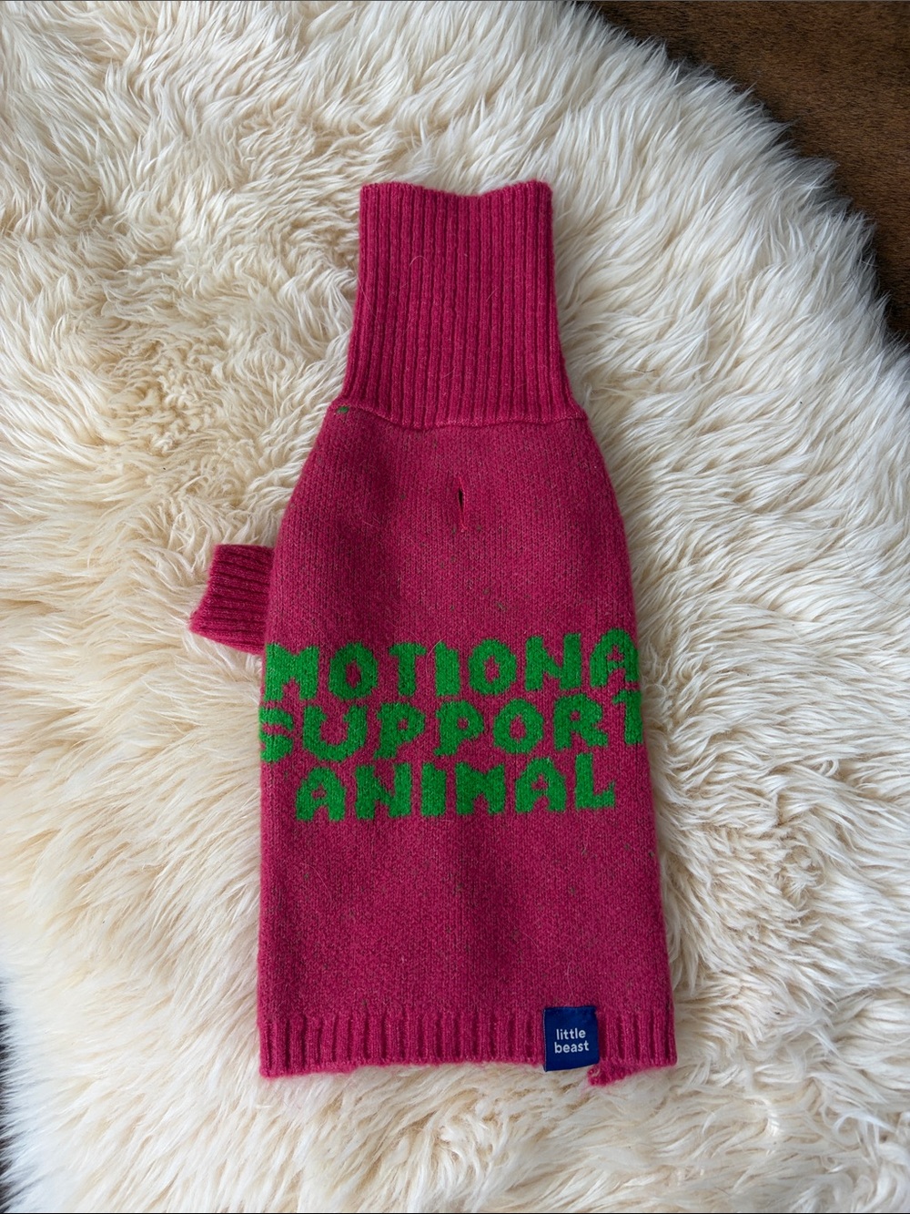 Pink & Green 'Emotional Support Animal' Dog Sweater - little beast